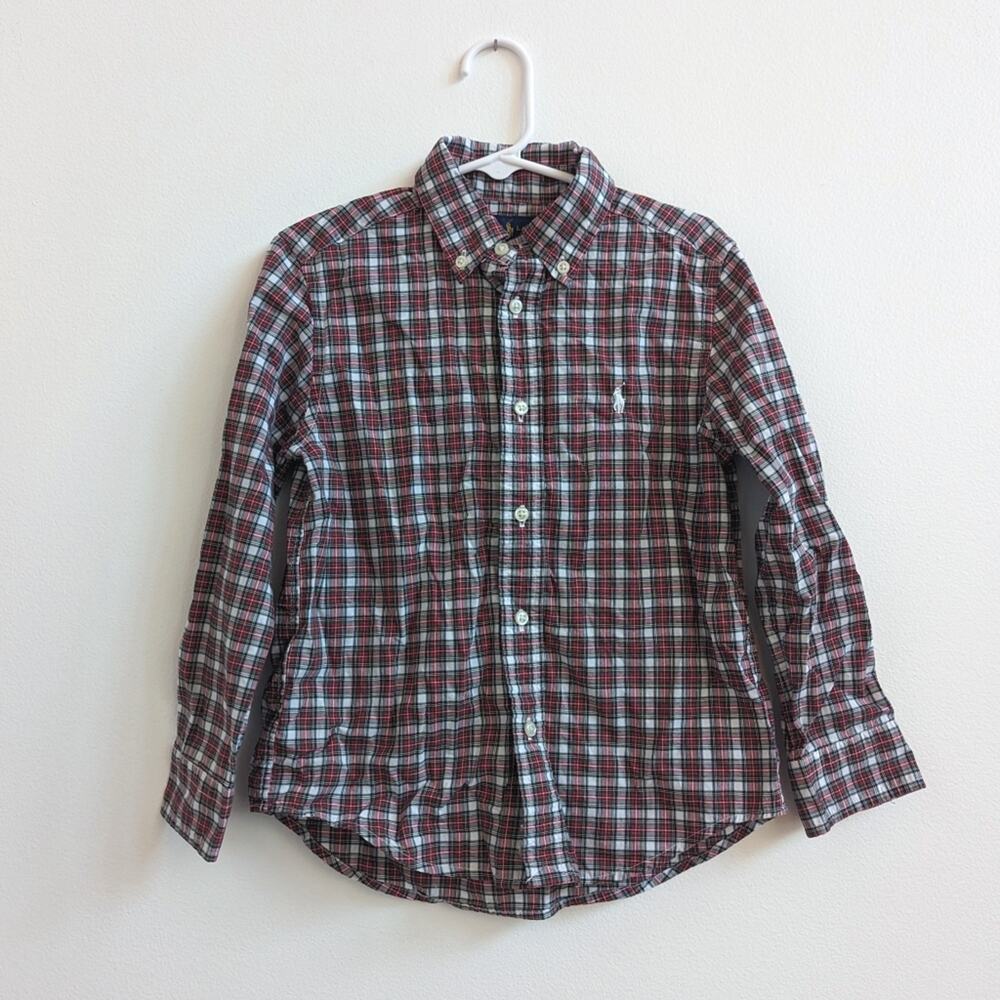 Ralph Lauren Button Down Shirt 5 Boys Christmas Tartan Plaid Long Sleeve